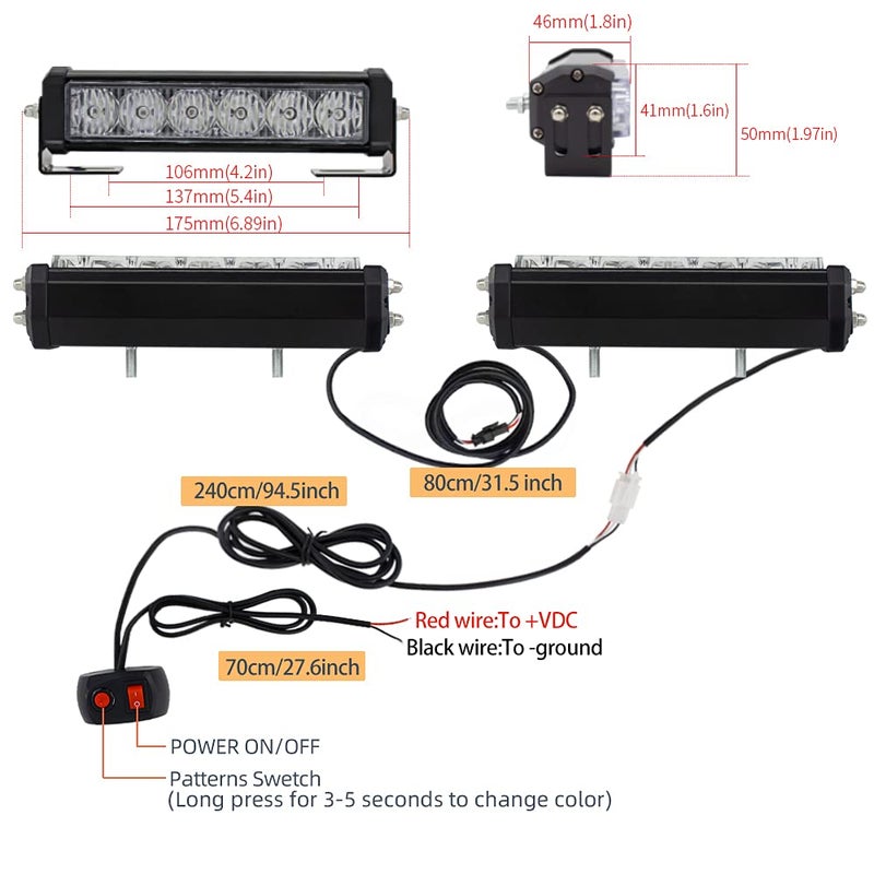 STDYSUN LED Emergency Strobe Lights Bar 2Pcs Red Blue Change White Double Color Warning Police Grille Lights Bar Surface Mount Fit for Motorcycle POV Utility Construction Vehicle and Tow Truck Van - Image 3